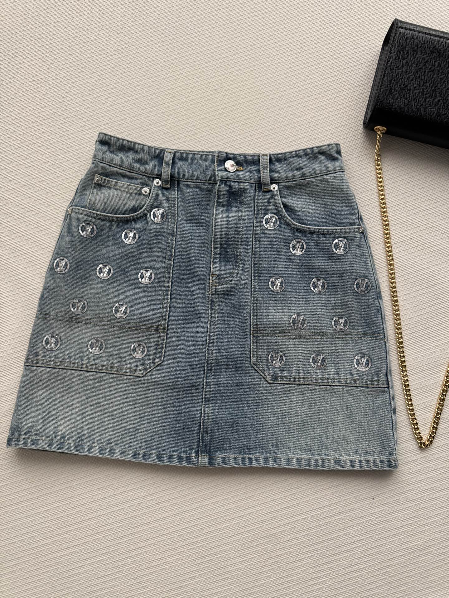 New sequined denim midi skirt