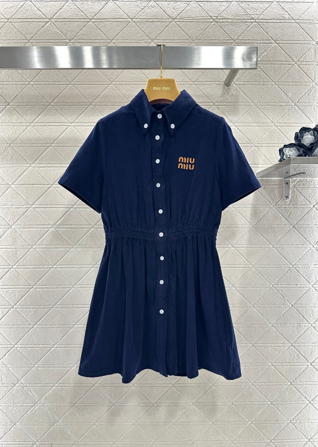 26NEW Lapel Collar Button-Front Short-Sleeved Dress
