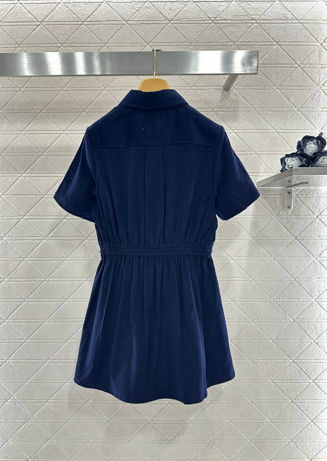 26NEW Lapel Collar Button-Front Short-Sleeved Dress