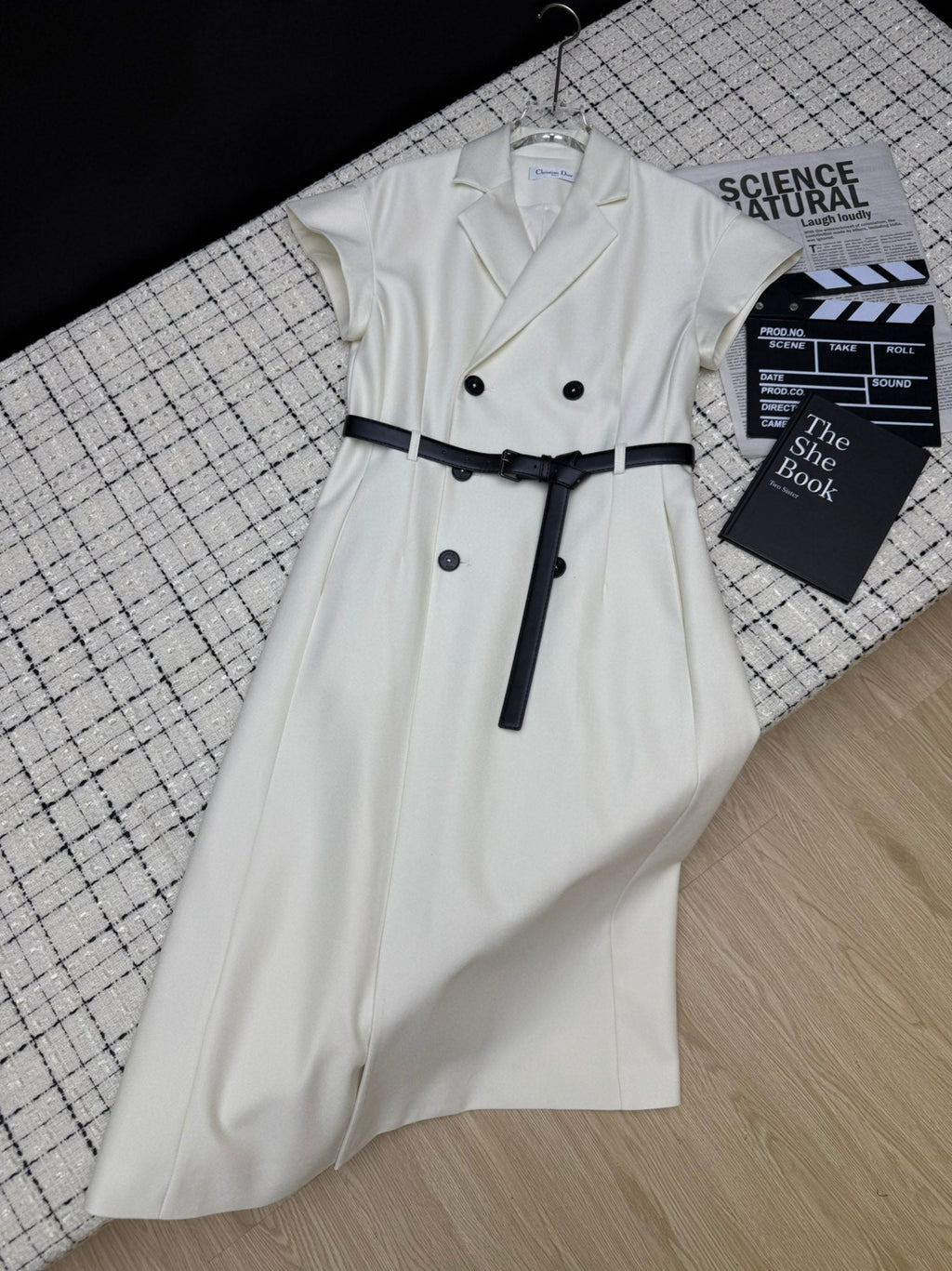 Lapel collar double-breasted long dress