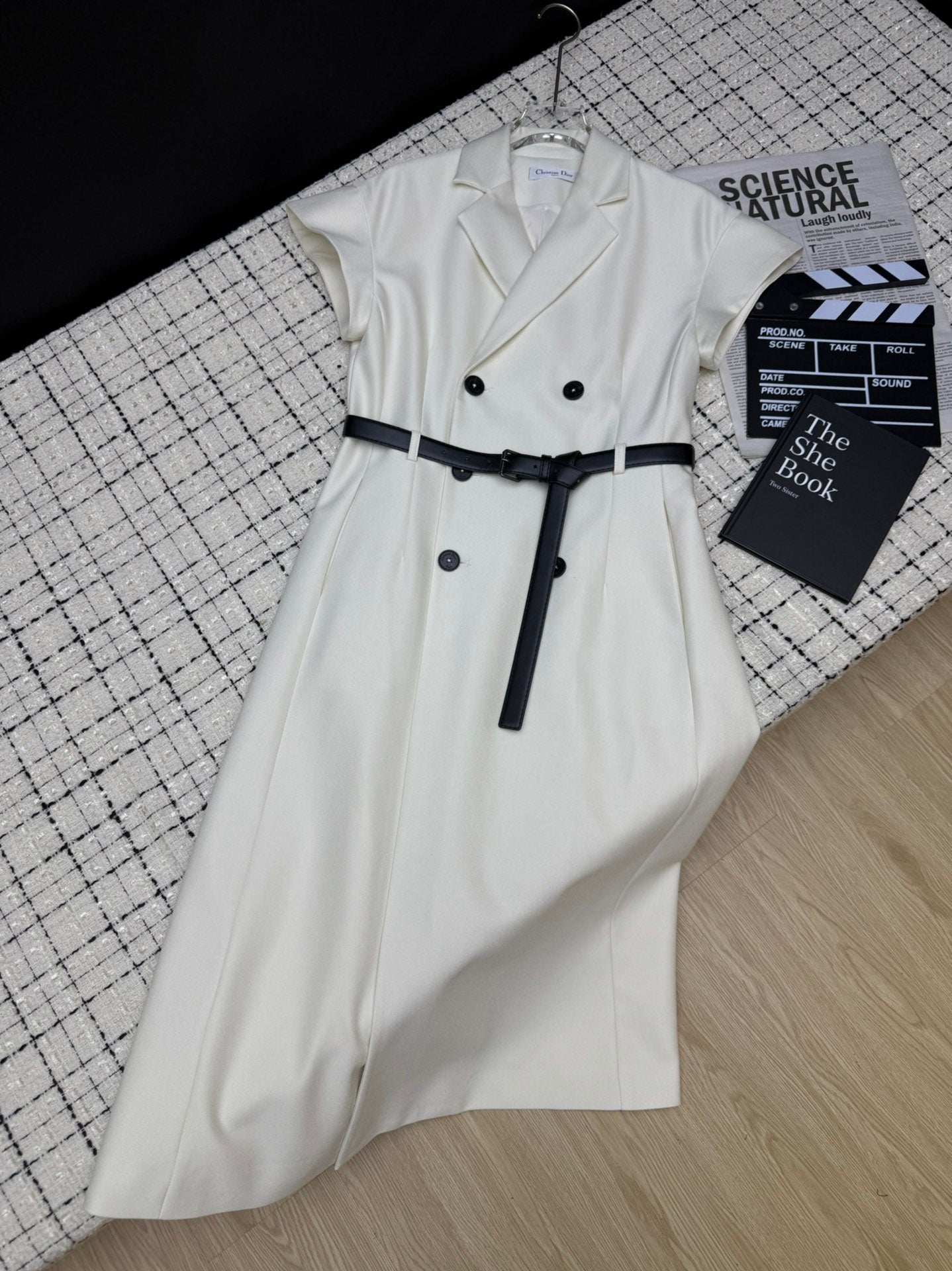 Lapel collar double-breasted long dress