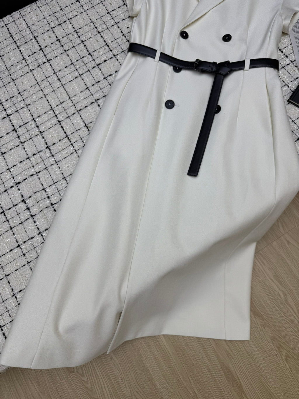 Lapel collar double-breasted long dress