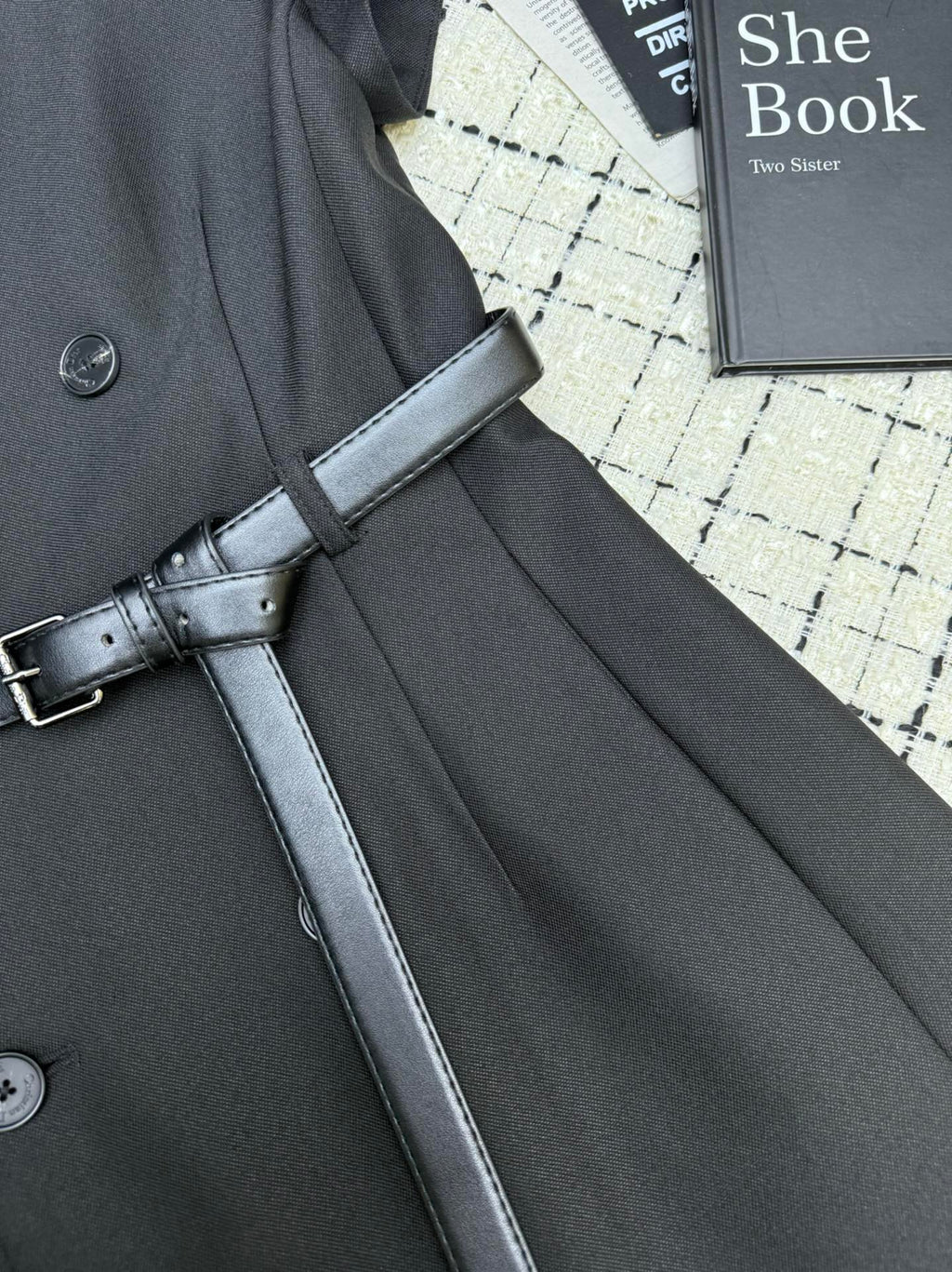 Lapel collar double-breasted long dress