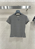 26NEW Short-sleeved T-shirt with Beaded Camellia Stripes on the Shoulders