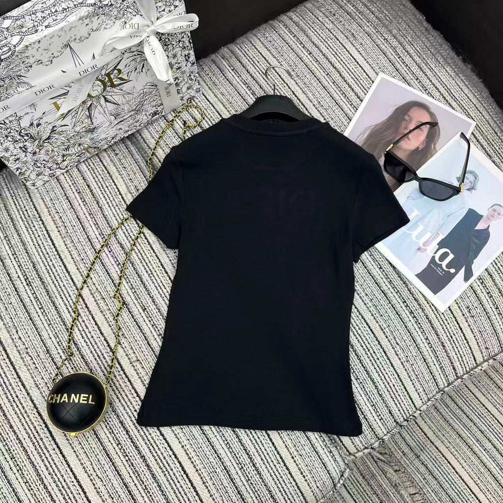 26NEW Embroidered Letter Crew Neck Short Sleeve T-Shirt
