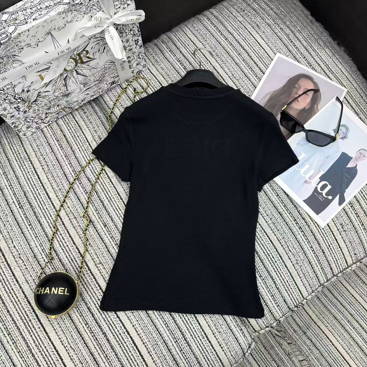 26NEW Embroidered Letter Crew Neck Short Sleeve T-Shirt