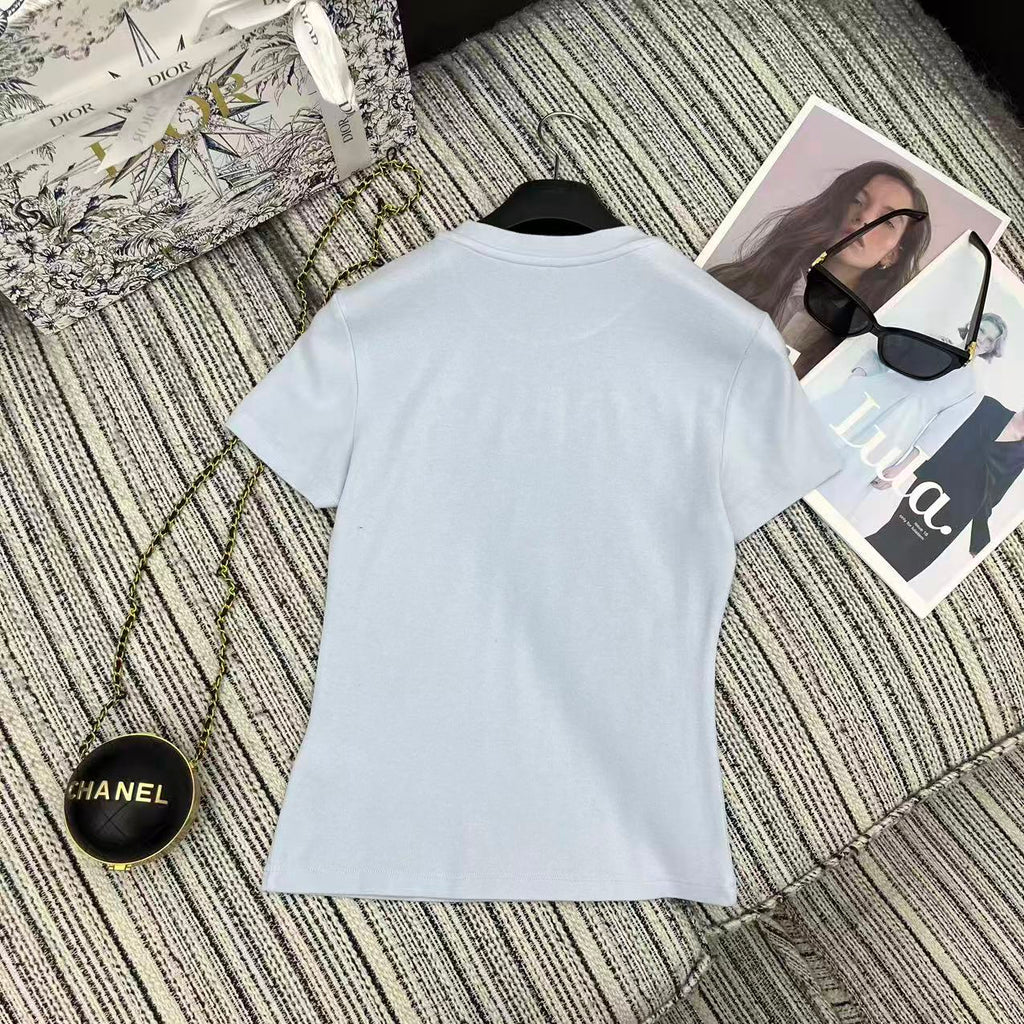 26NEW Embroidered Letter Crew Neck Short Sleeve T-Shirt