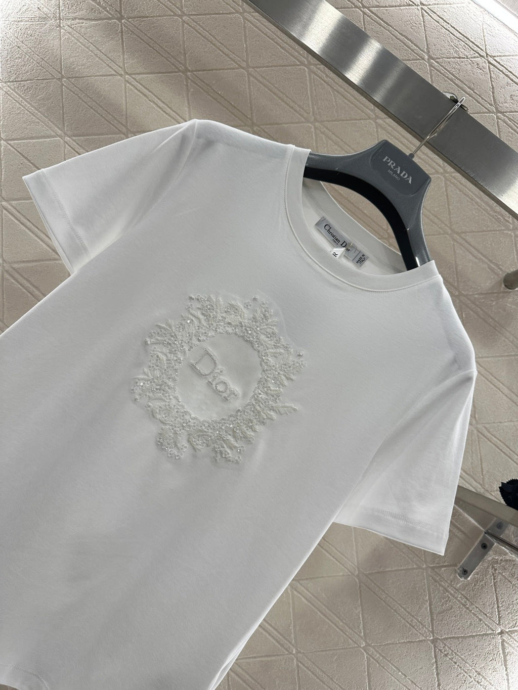 26NEW Crew Neck Embroidered Beaded Short Sleeve