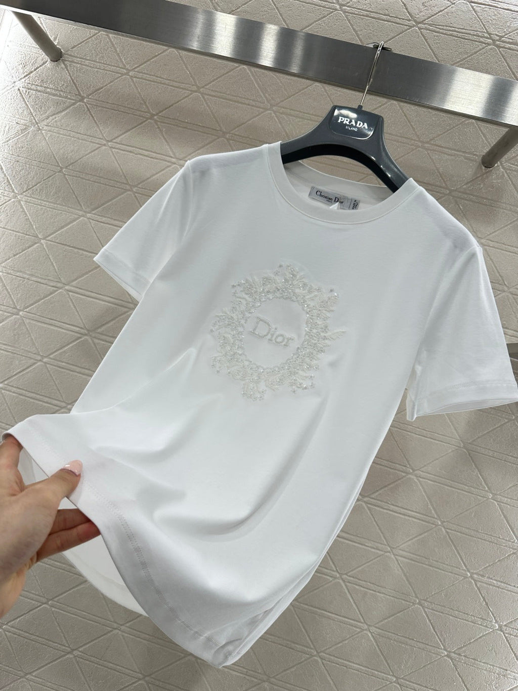 26NEW Crew Neck Embroidered Beaded Short Sleeve