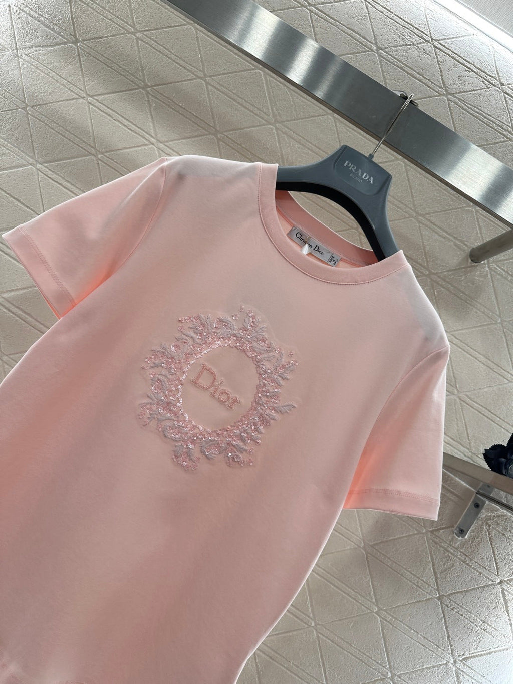 26NEW Crew Neck Embroidered Beaded Short Sleeve