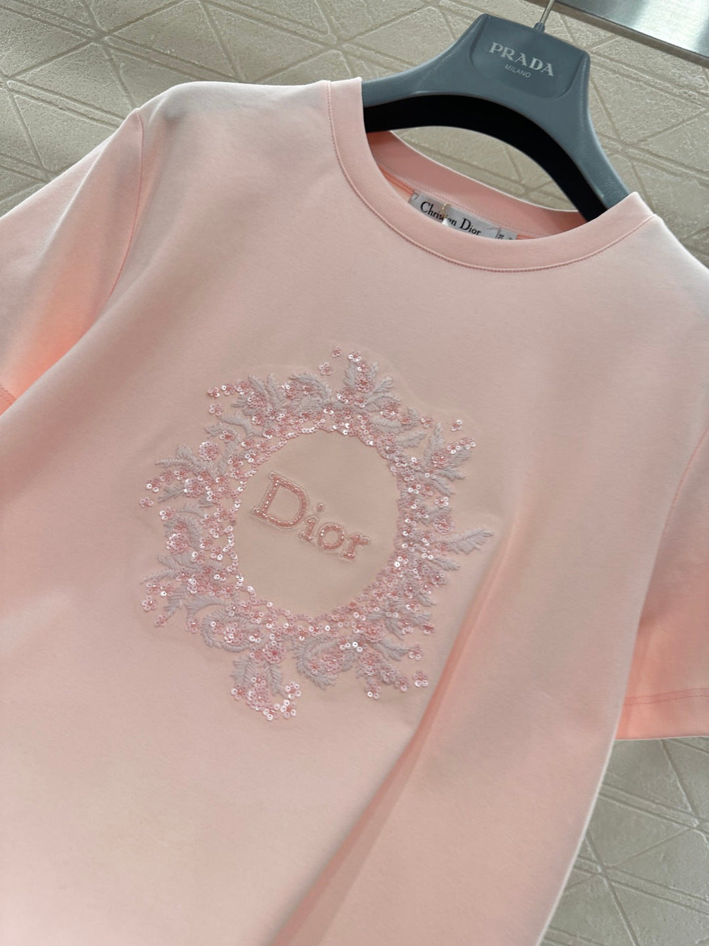 26NEW Crew Neck Embroidered Beaded Short Sleeve