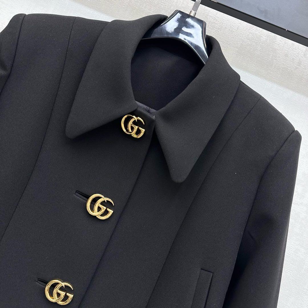 26NEW Collared Logo Short Jacket + High-Waisted Logo Button Skirt