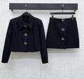 26NEW Collared Logo Short Jacket + High-Waisted Logo Button Skirt