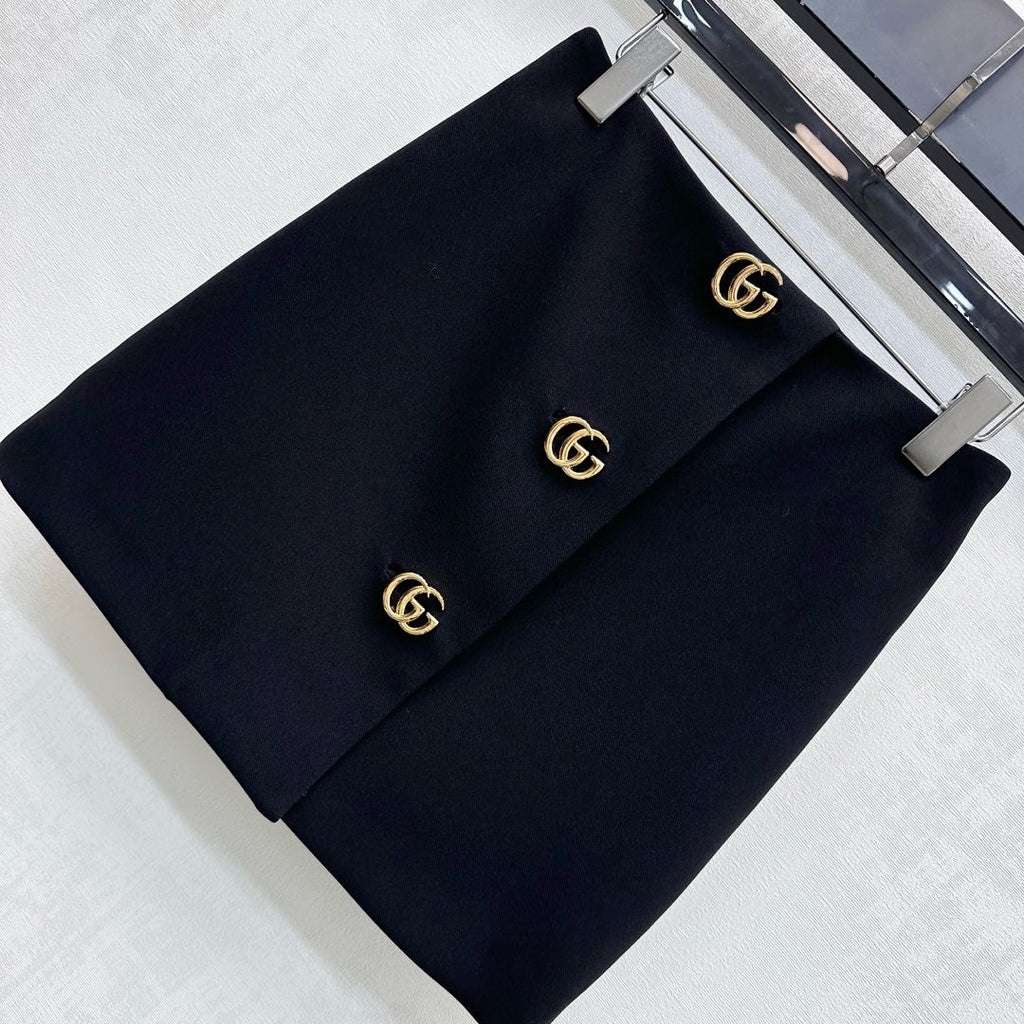 26NEW Collared Logo Short Jacket + High-Waisted Logo Button Skirt