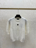 26NEW Solid Color Simple Hollow-Out Round Neck Knit Short Sleeve
