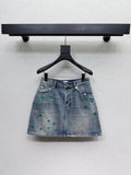 26NEW Four-Leaf Clover Embroidered Denim Skirt