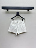 26NEW White Denim Shorts with Double C on Both Sides and Pockets