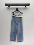26NEW Rhinestone Embroidered Letter Straight Leg Stretch Jeans