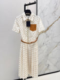 26NEW Printed Long Pleated Dress