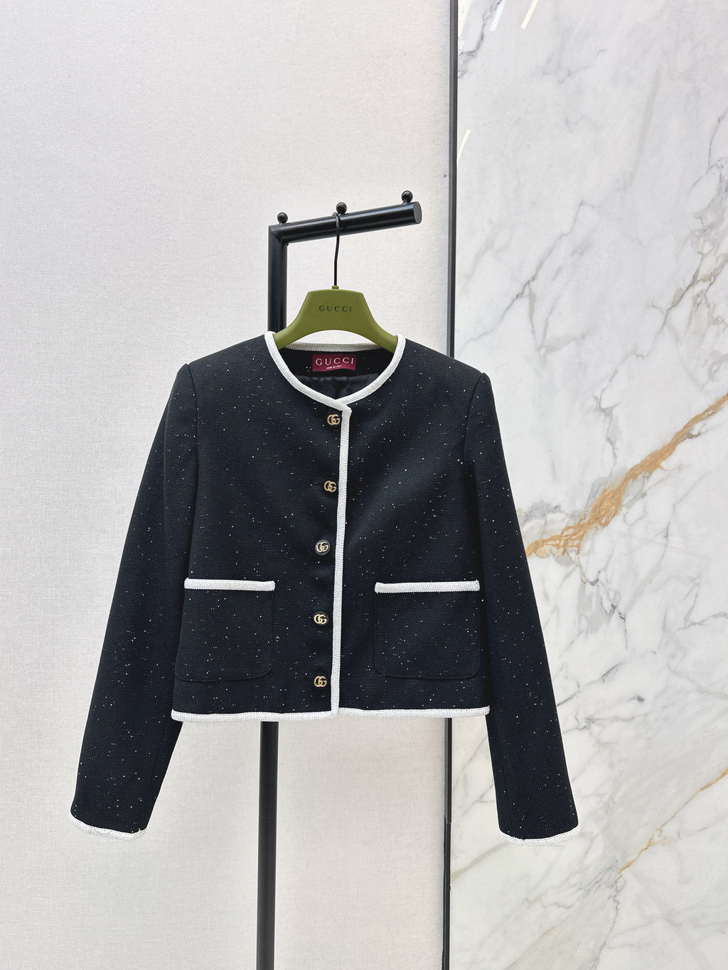 26NEW Crew Neck Color Block Tweed Jacket