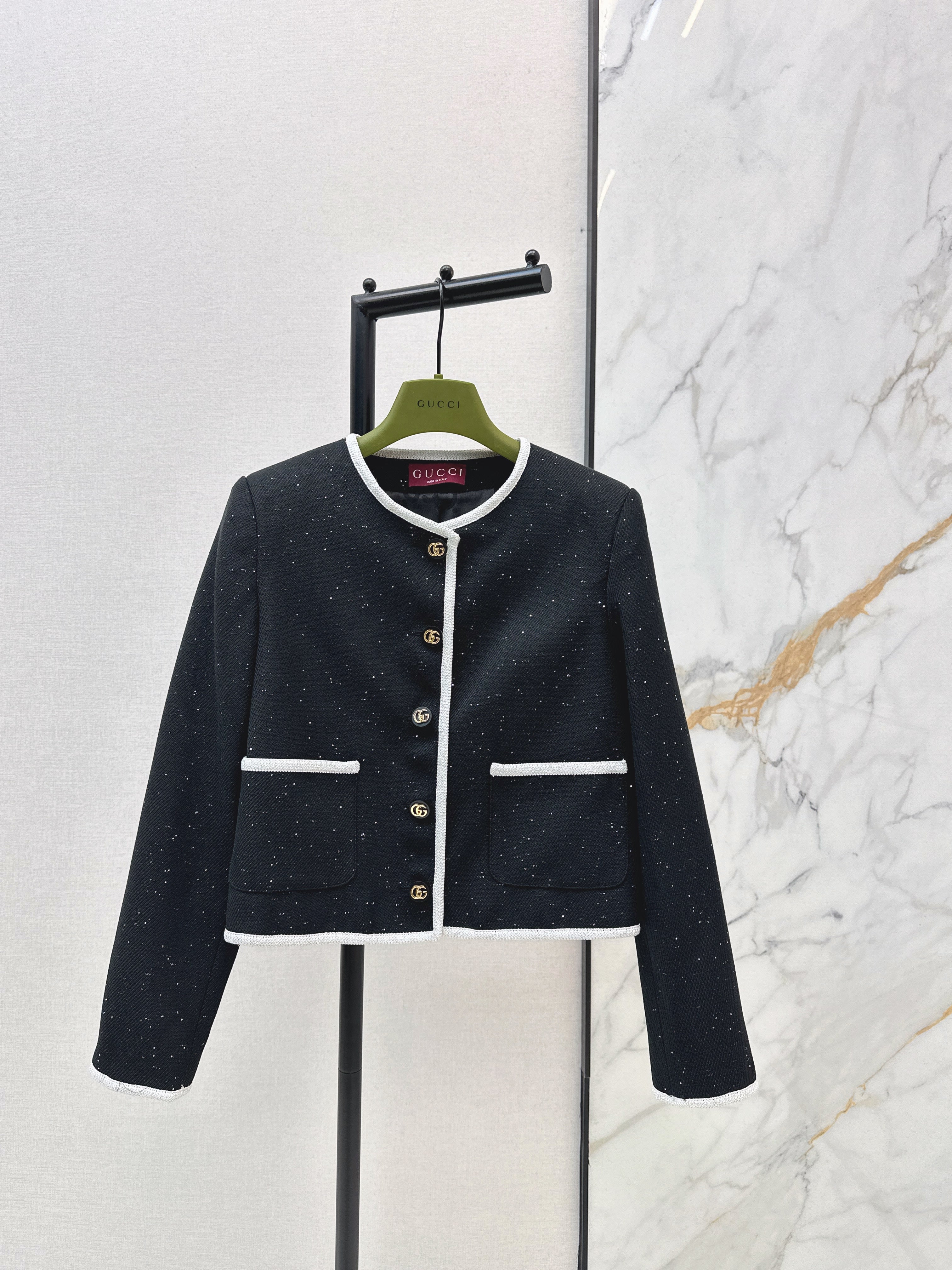 26NEW Crew Neck Color Block Tweed Jacket