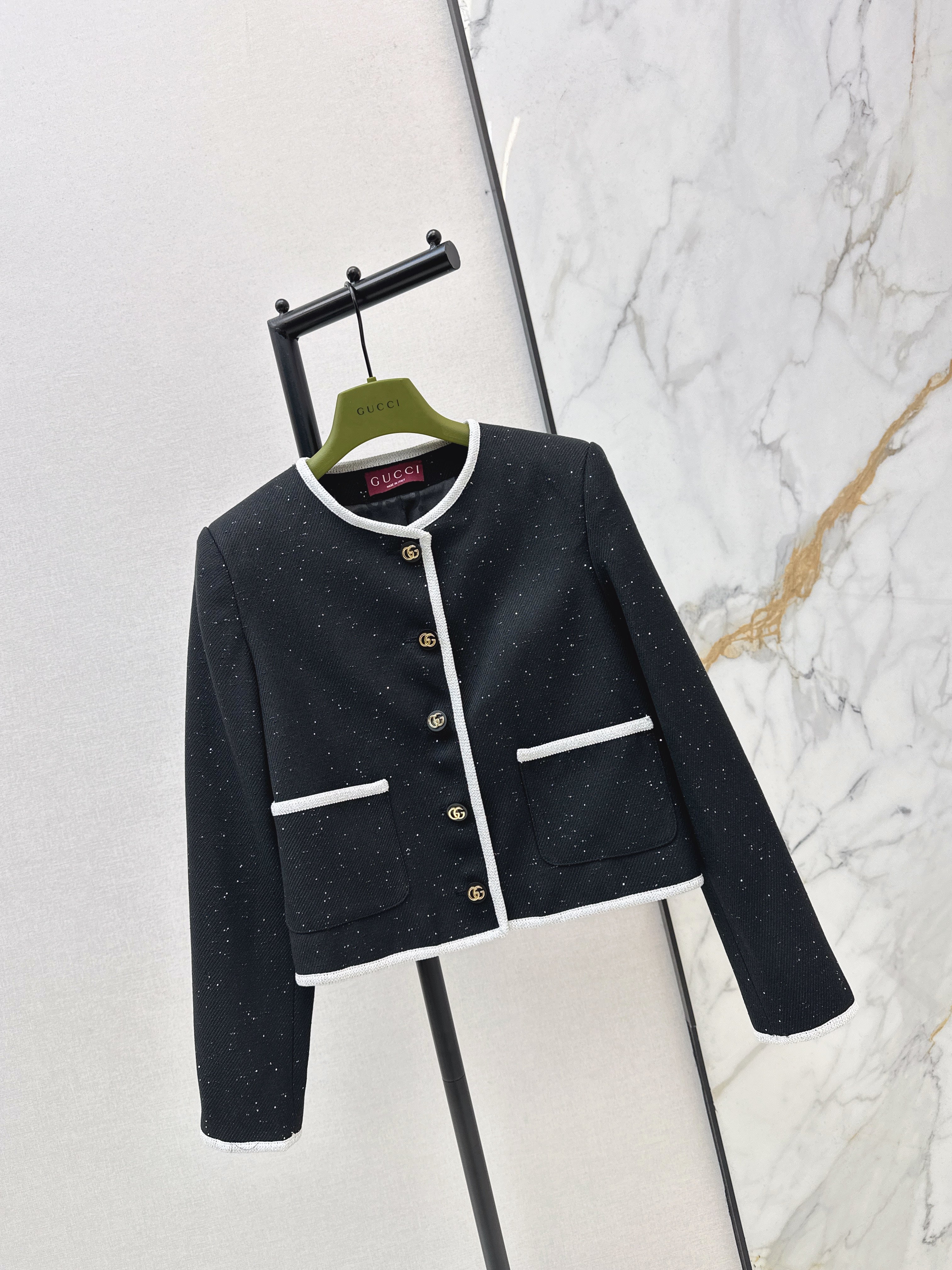 26NEW Crew Neck Color Block Tweed Jacket