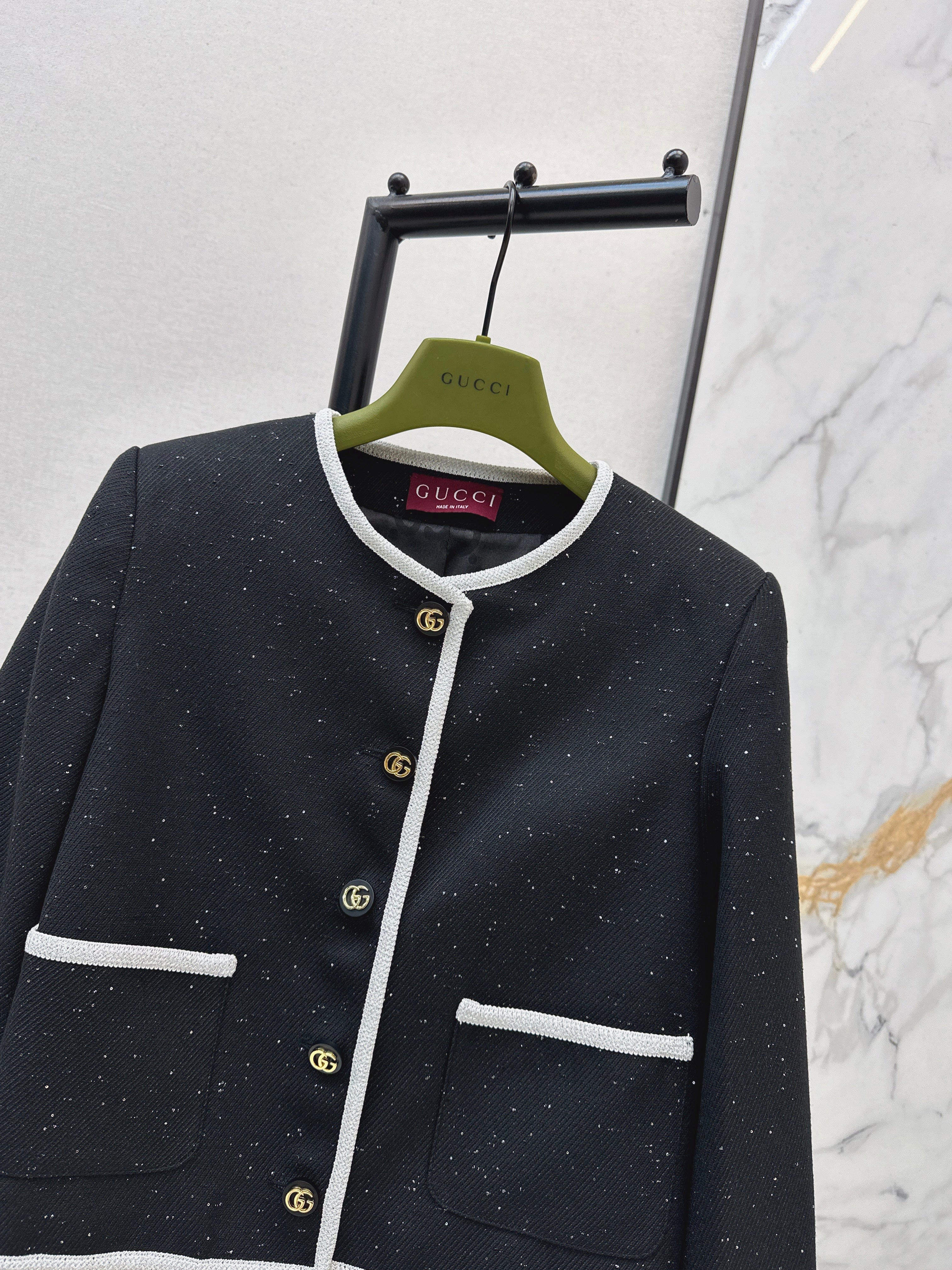 26NEW Crew Neck Color Block Tweed Jacket