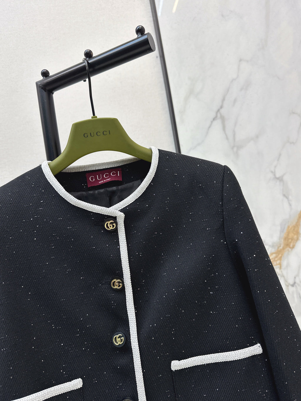 26NEW Crew Neck Color Block Tweed Jacket