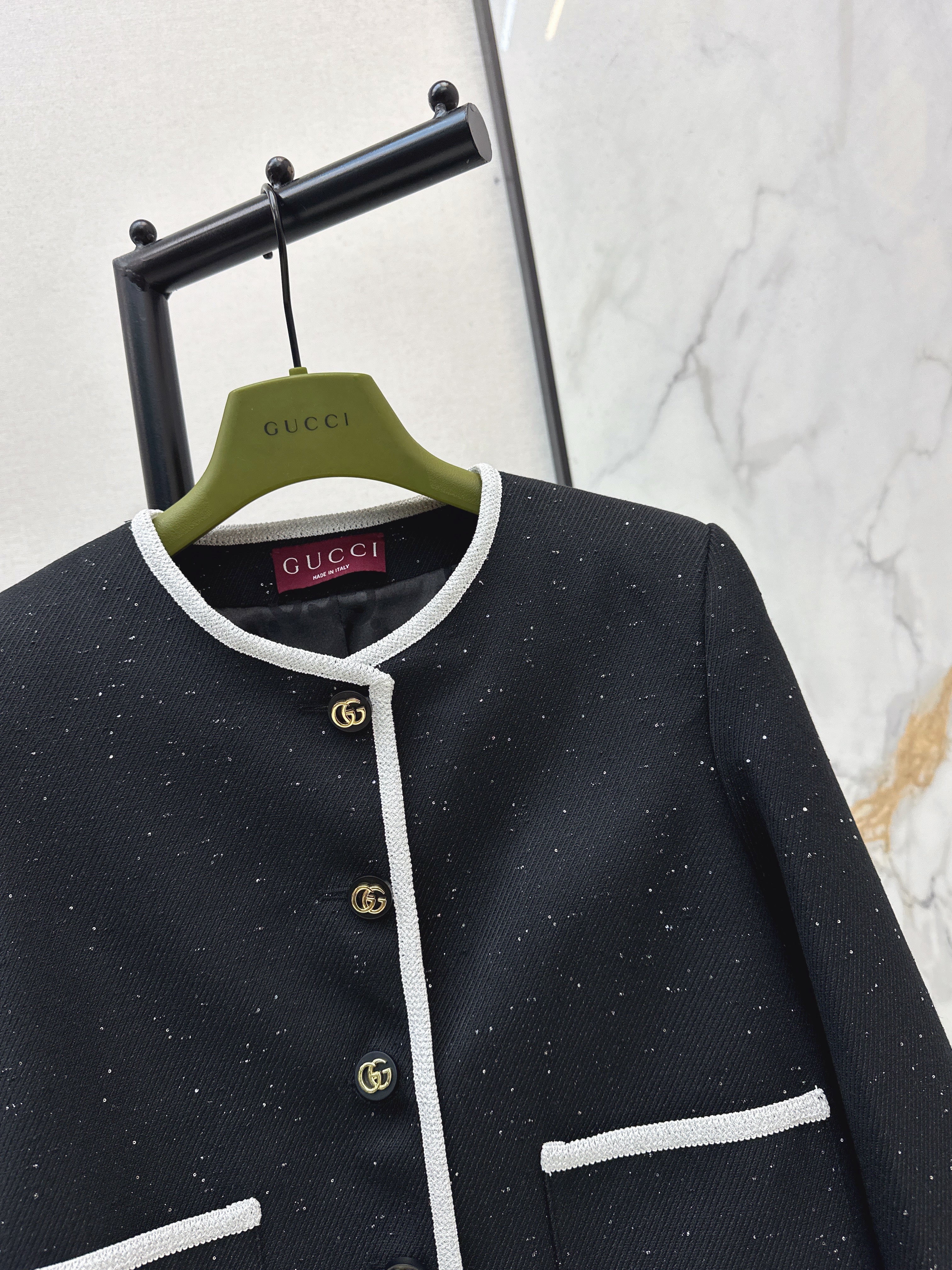 26NEW Crew Neck Color Block Tweed Jacket