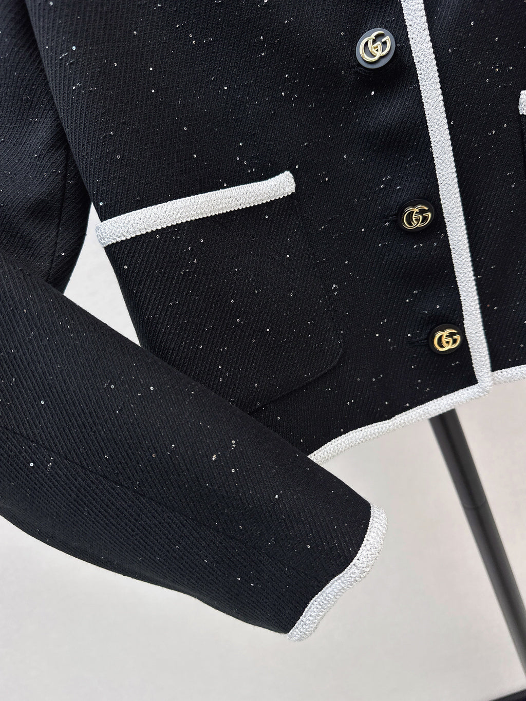 26NEW Crew Neck Color Block Tweed Jacket