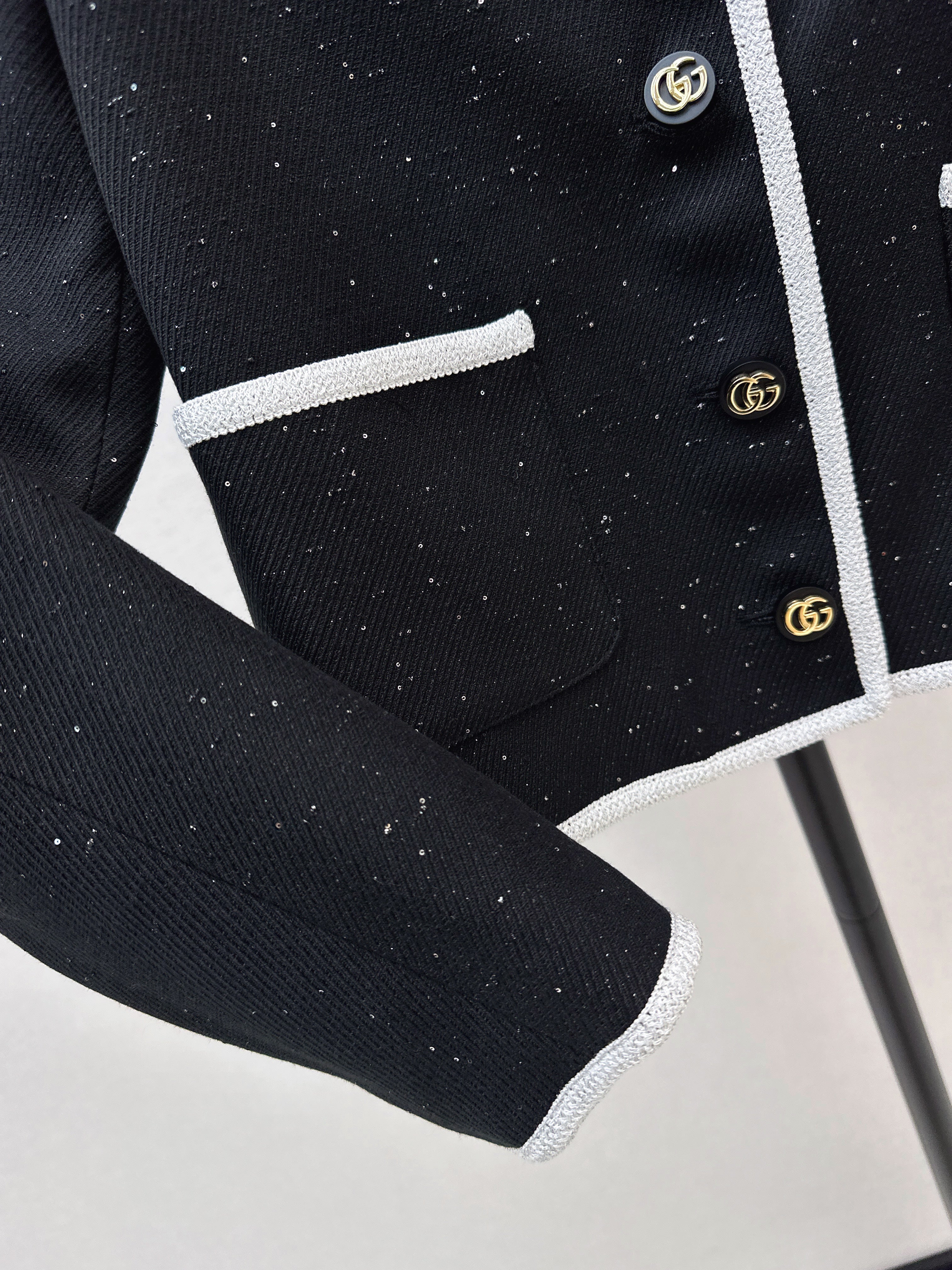 26NEW Crew Neck Color Block Tweed Jacket