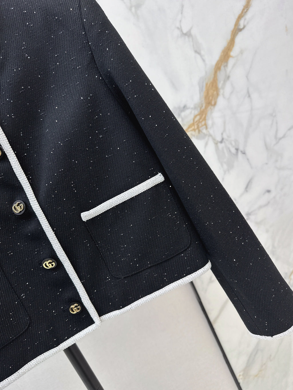 26NEW Crew Neck Color Block Tweed Jacket