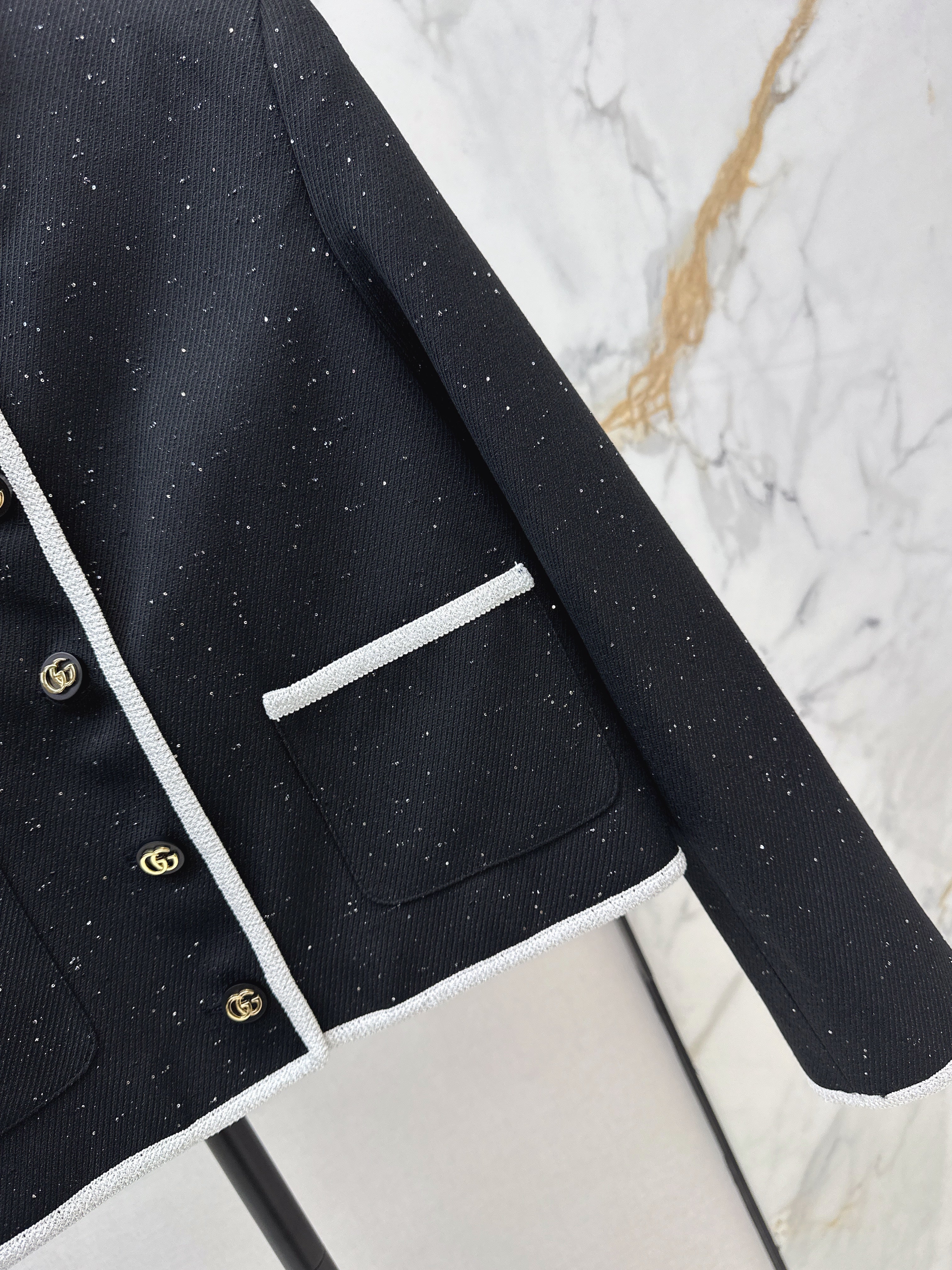 26NEW Crew Neck Color Block Tweed Jacket