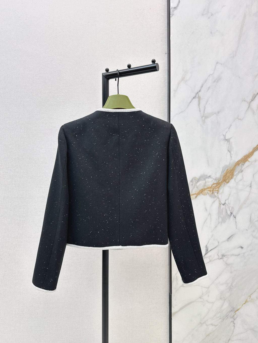 26NEW Crew Neck Color Block Tweed Jacket