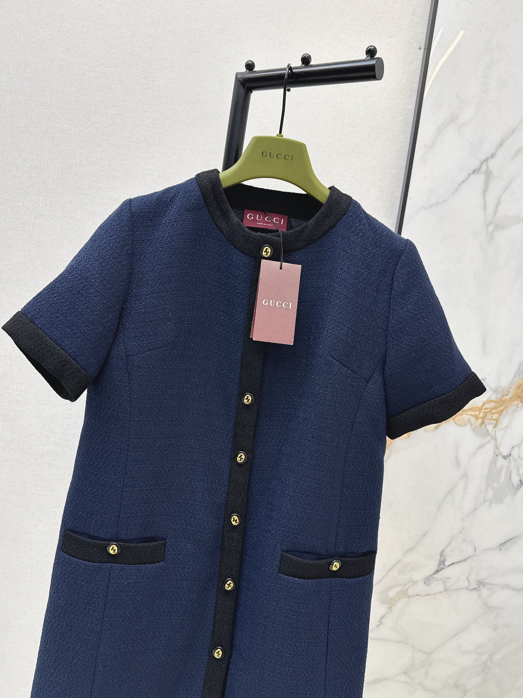 26NEW Color-blocked Trim Round Neck Woven Dress