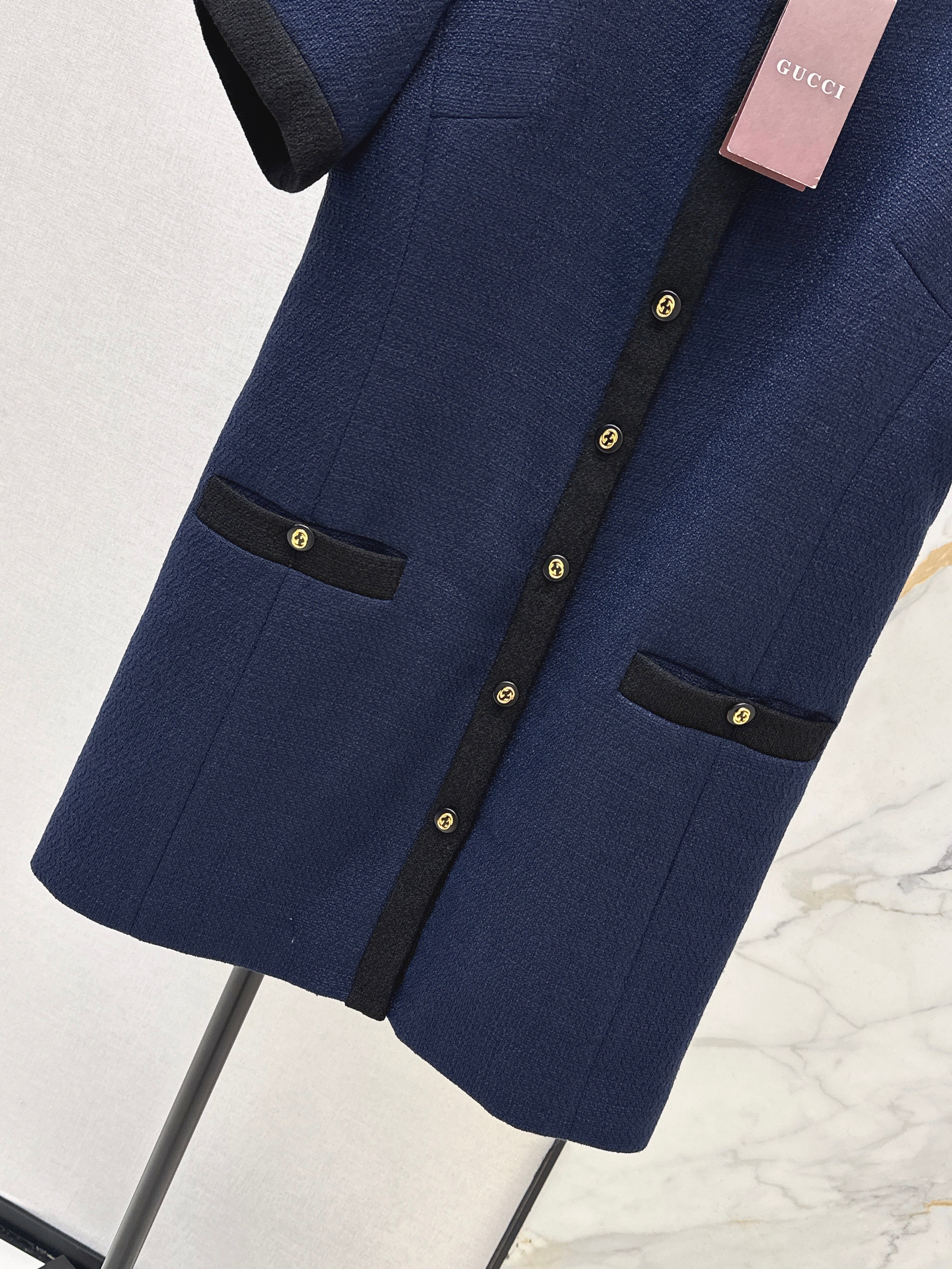 26NEW Color-blocked Trim Round Neck Woven Dress