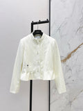 26SS Bee Embroidery Trim Stand Collar Elegant Coat