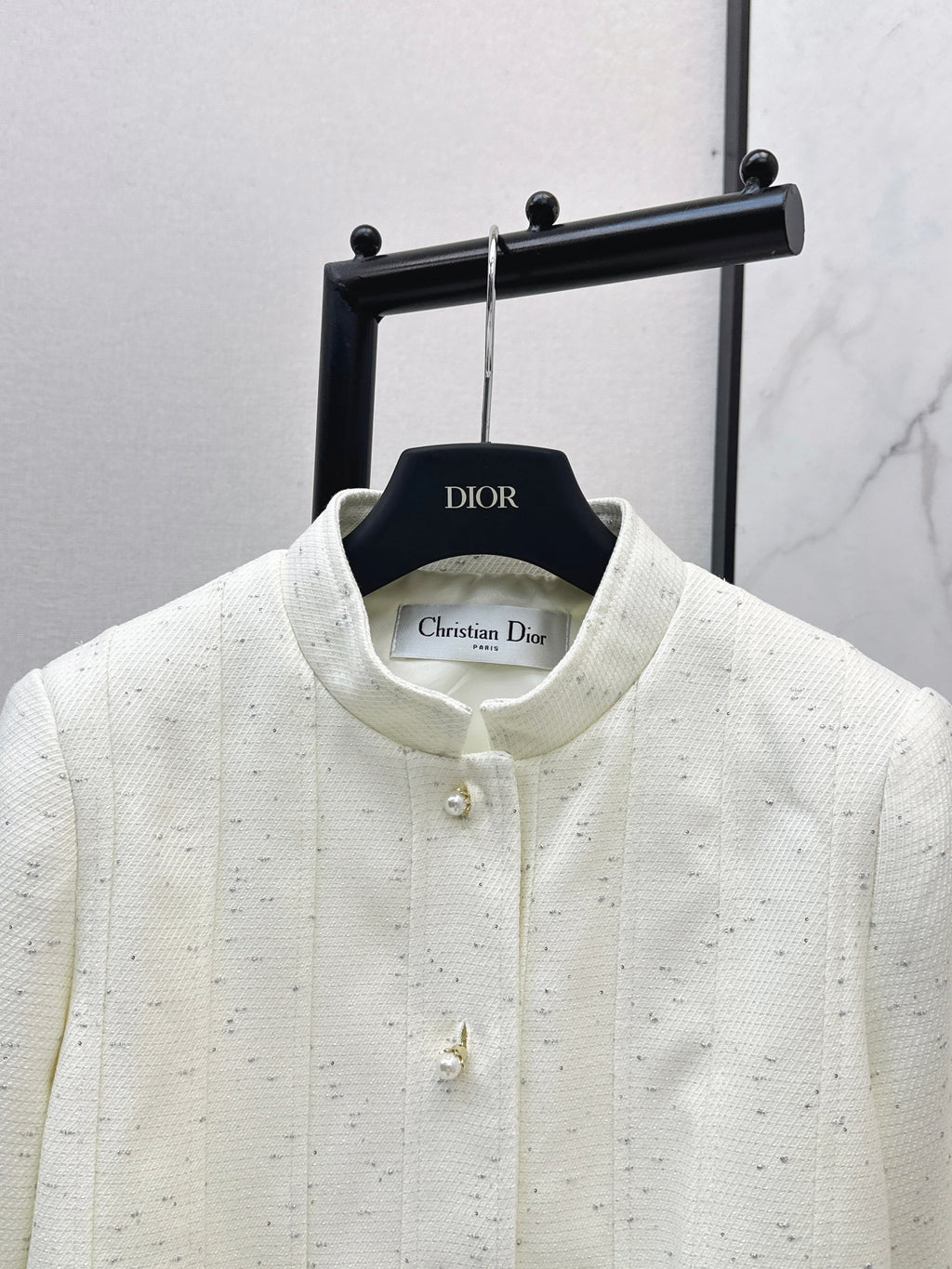 26SS Bee Embroidery Trim Stand Collar Elegant Coat
