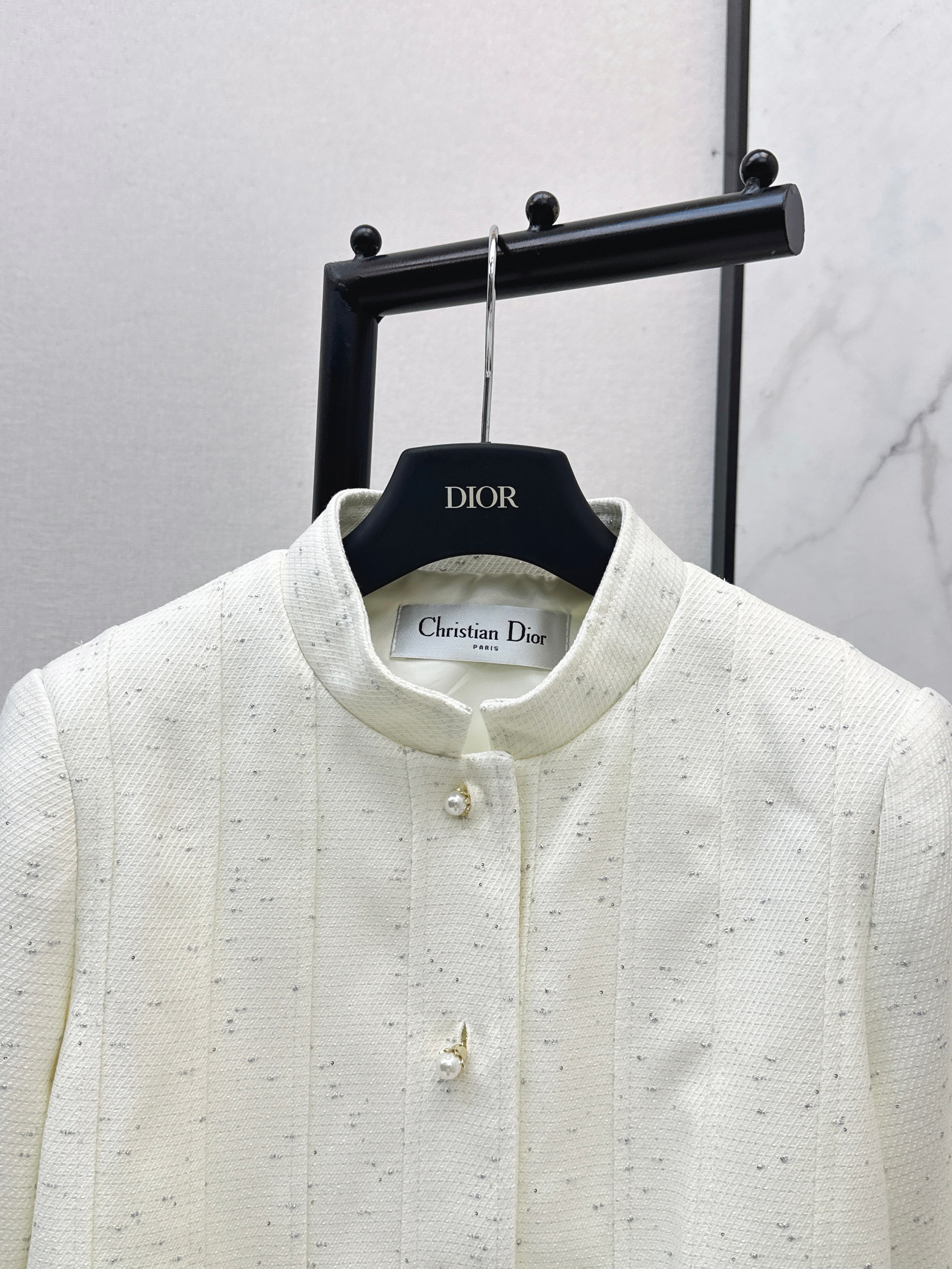 26SS Bee Embroidery Trim Stand Collar Elegant Coat