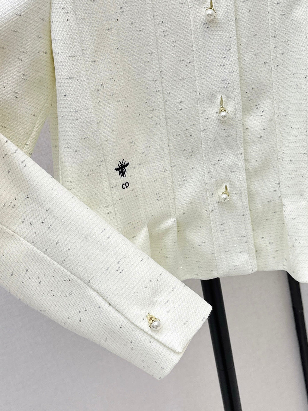 26SS Bee Embroidery Trim Stand Collar Elegant Coat