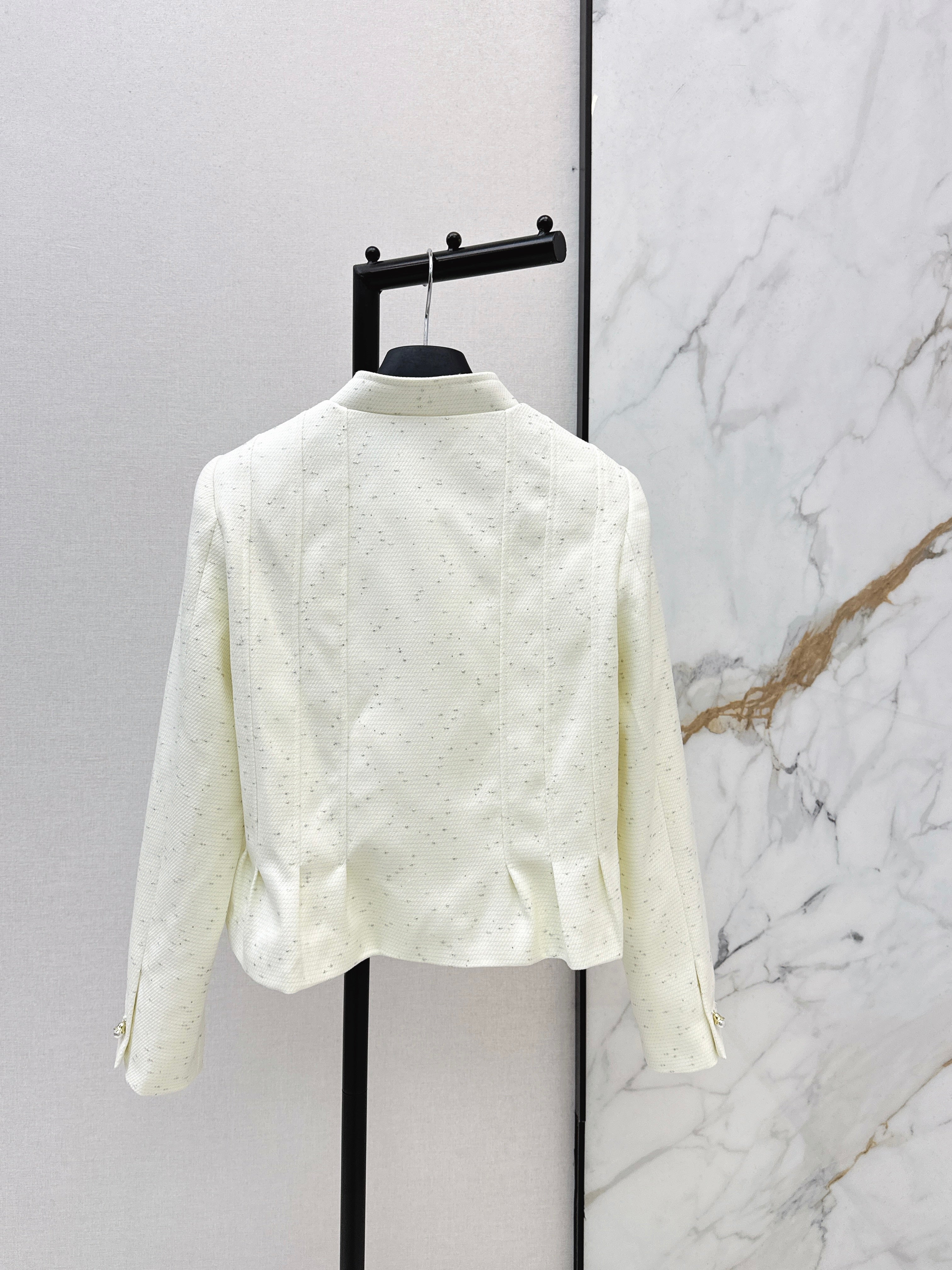 26SS Bee Embroidery Trim Stand Collar Elegant Coat