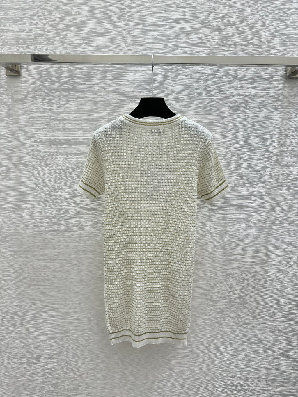 26SS Color Block Gold and Silver Thread Round Neck Knit Short Sleeve Dress