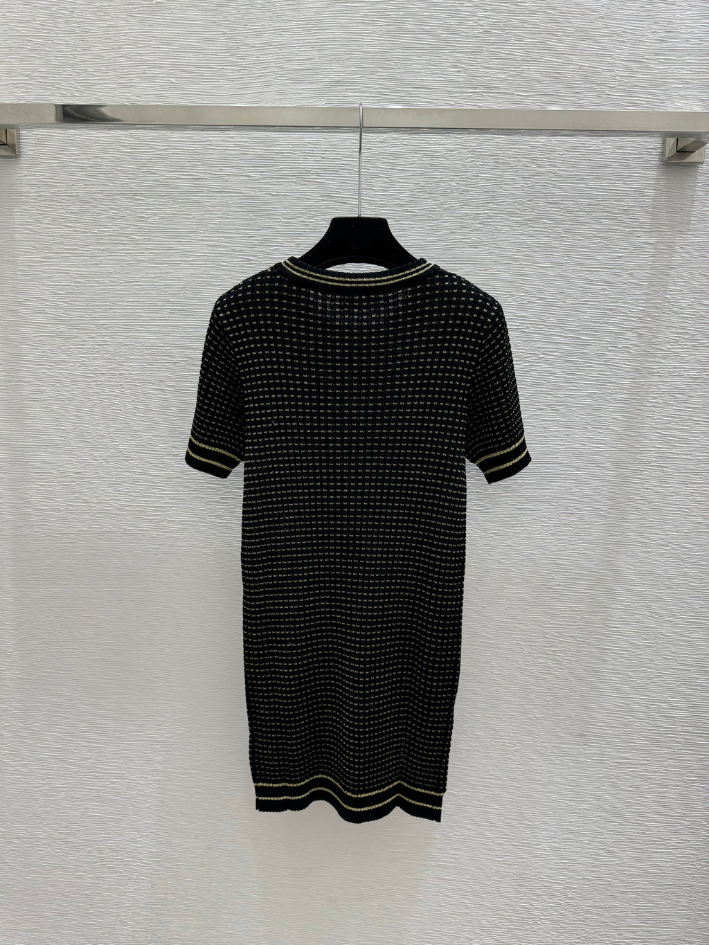 26SS Color Block Gold and Silver Thread Round Neck Knit Short Sleeve Dress