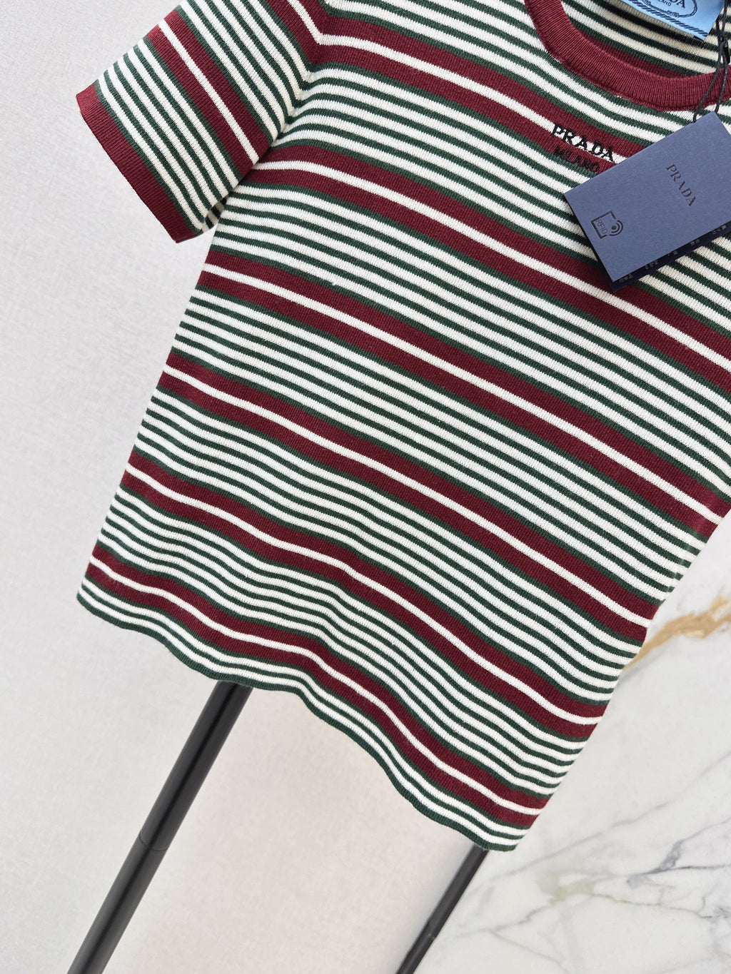 26SS New Letter Embroidered Striped Short-Sleeve Knit Sweater