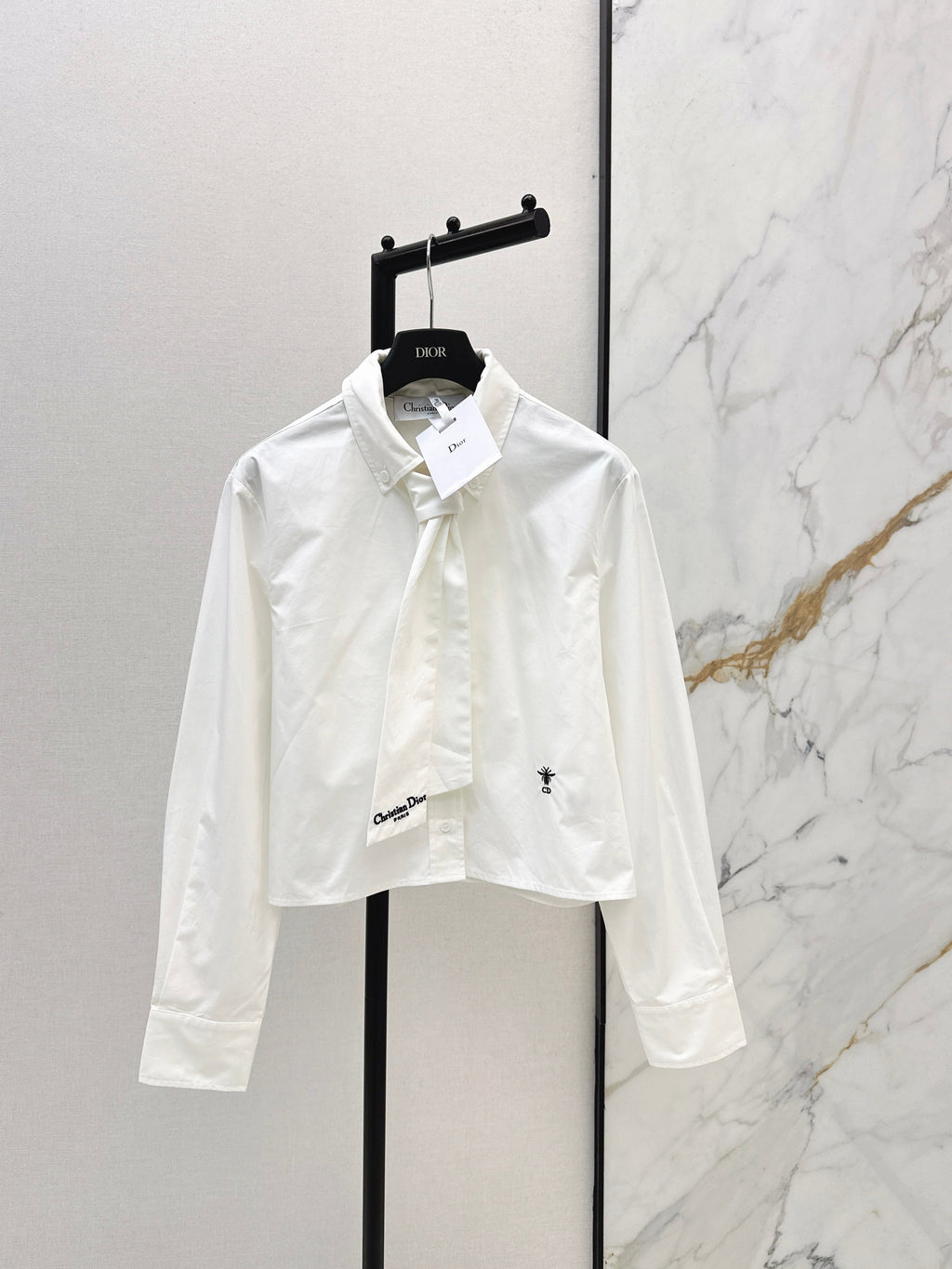 26SS New Letter Embroidered Ribbon Shirt