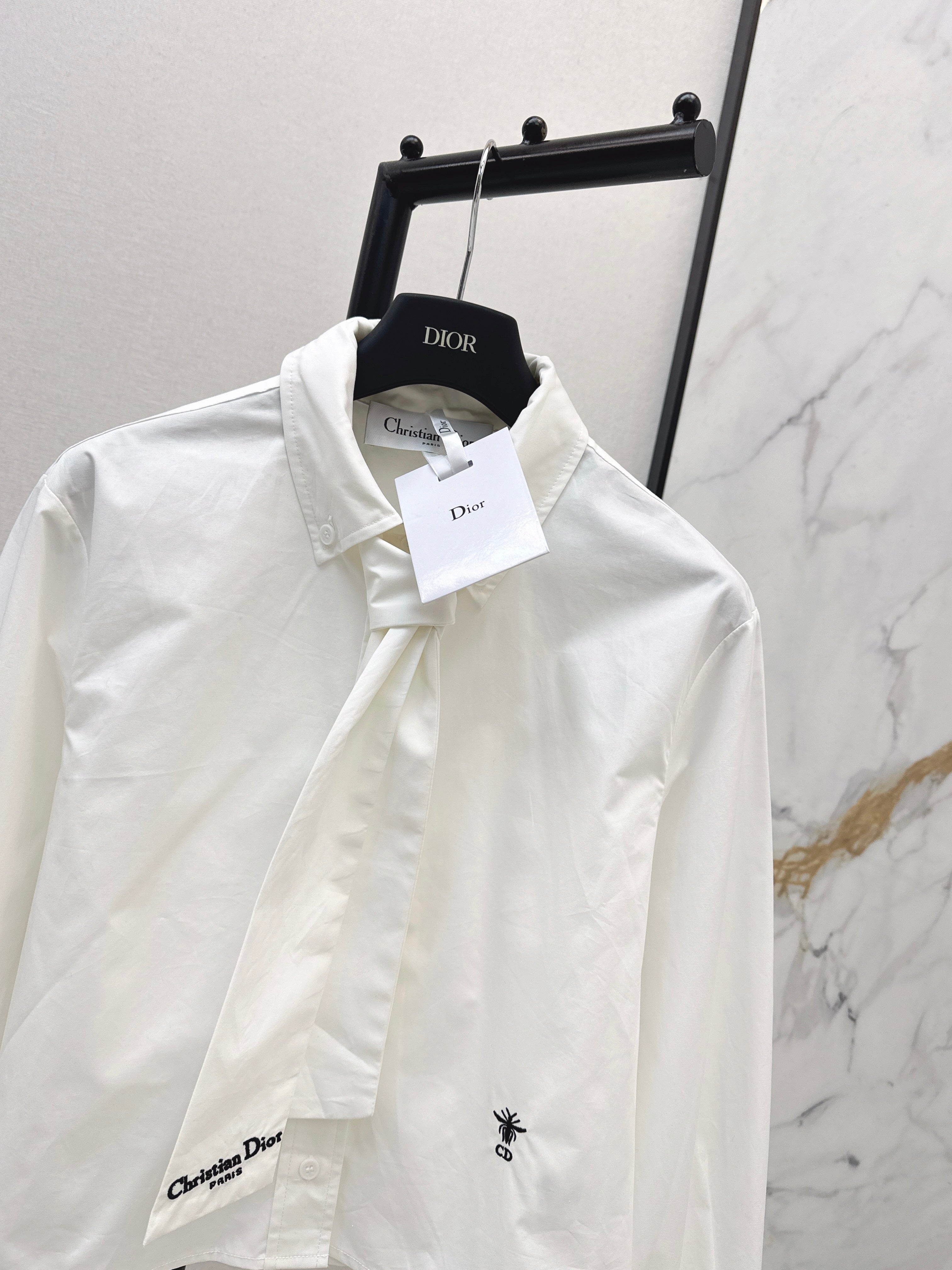 26SS New Letter Embroidered Ribbon Shirt
