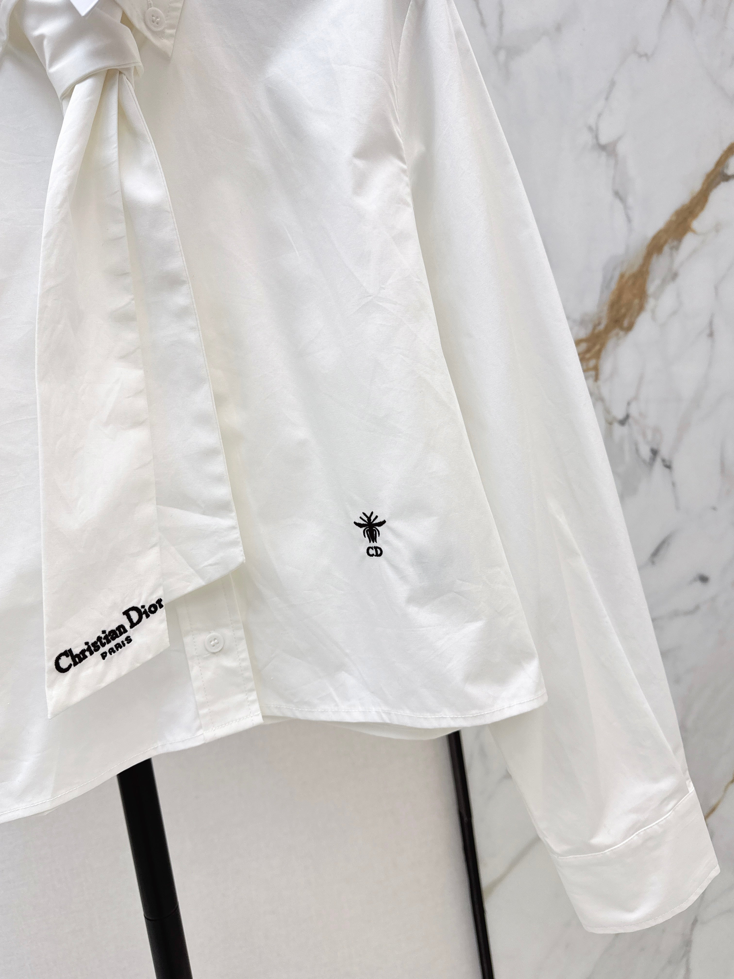 26SS New Letter Embroidered Ribbon Shirt