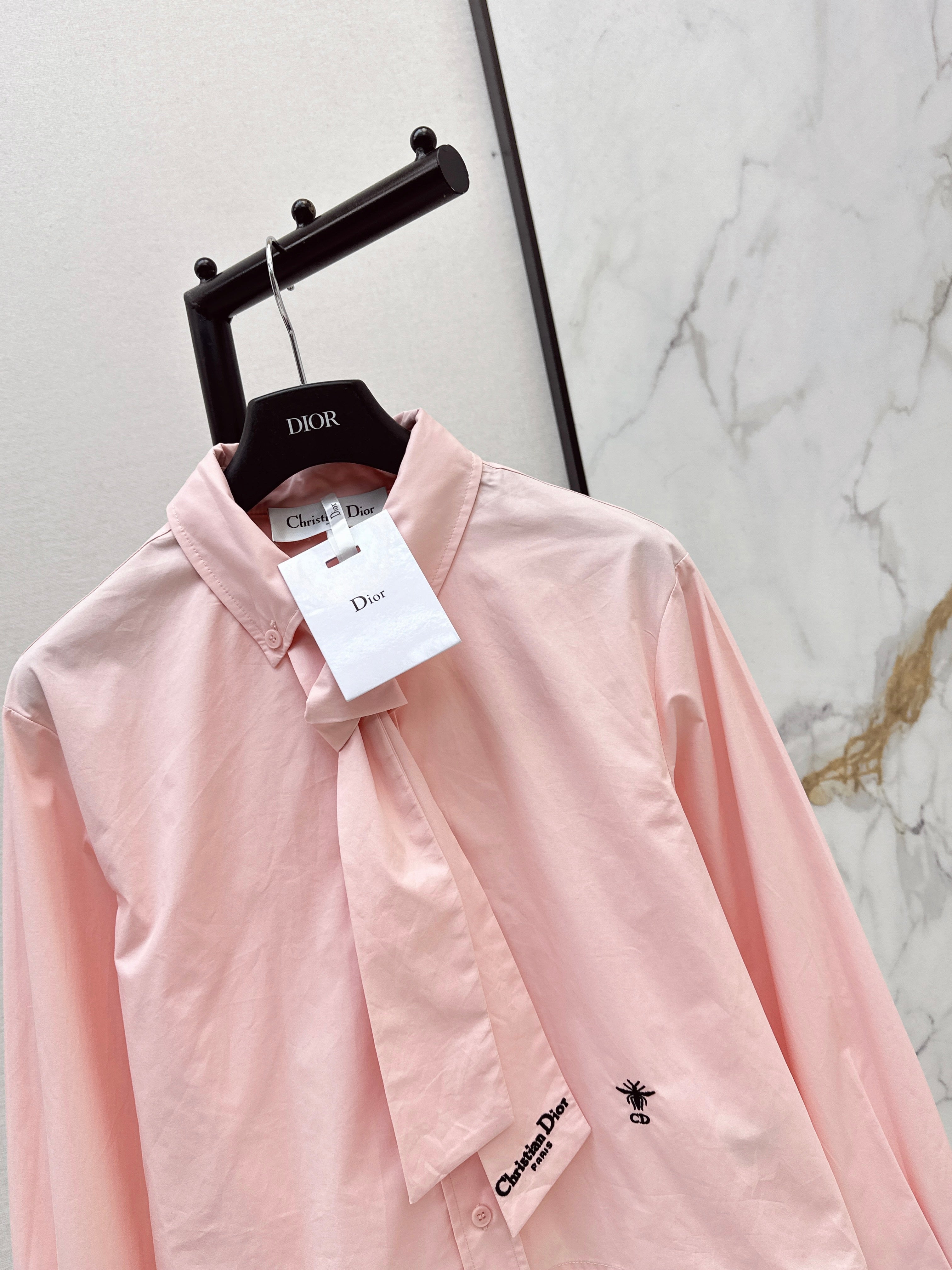 26SS New Letter Embroidered Ribbon Shirt