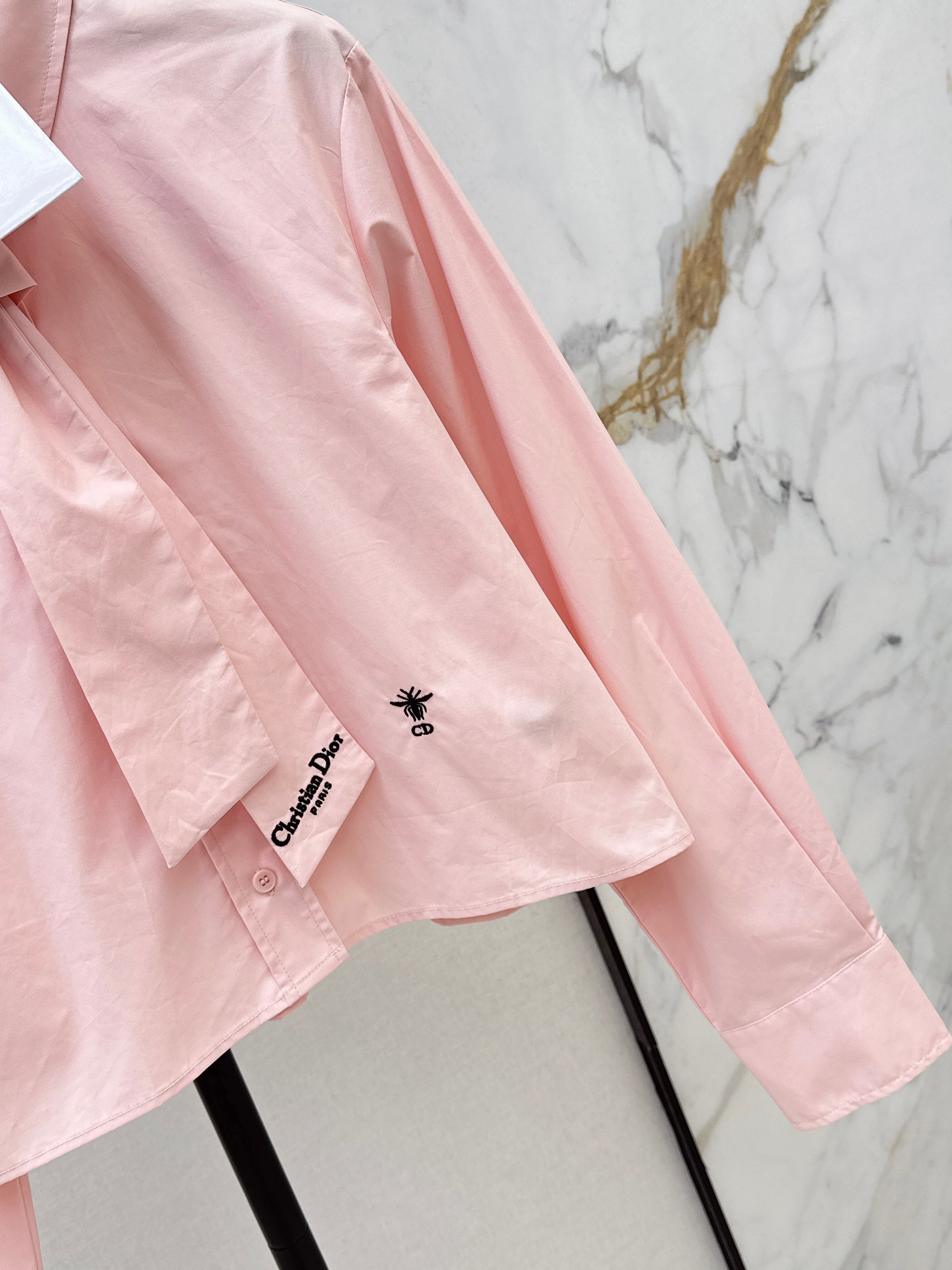 26SS New Letter Embroidered Ribbon Shirt