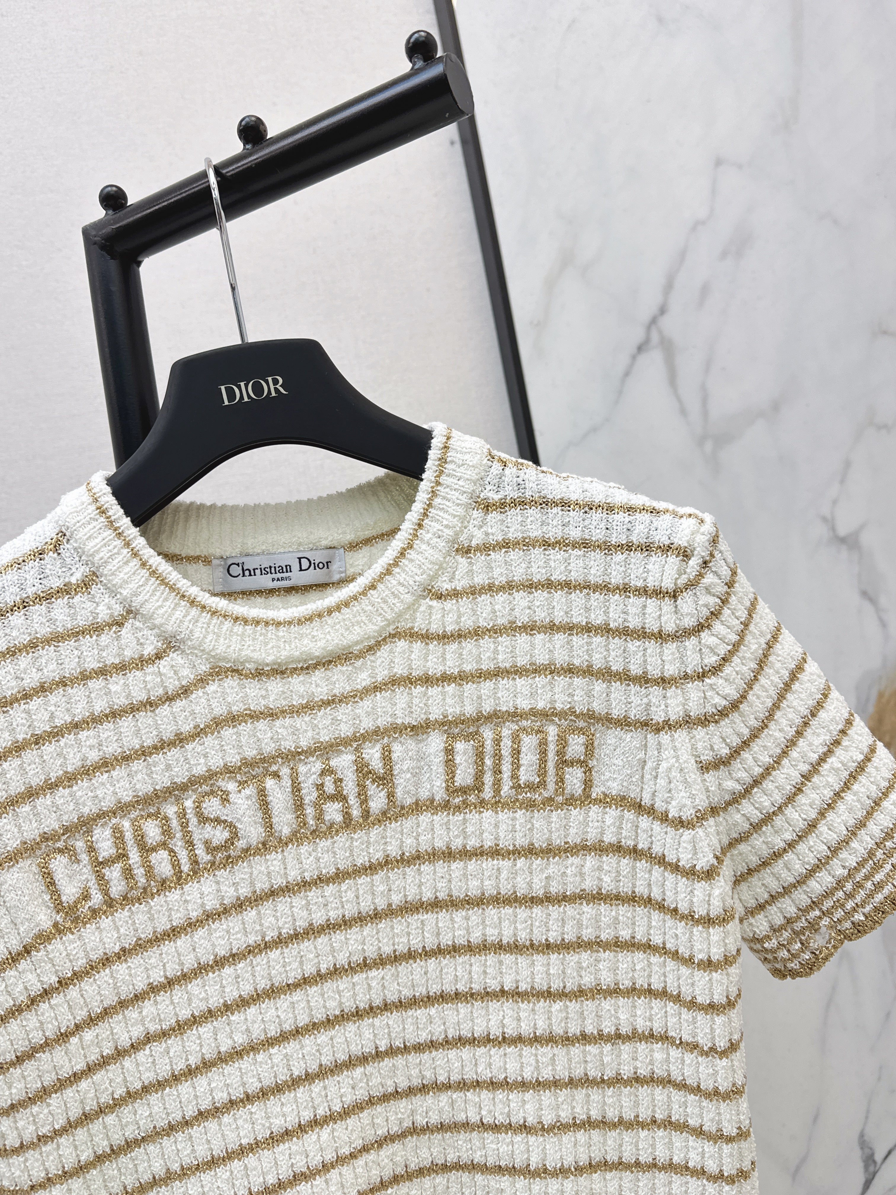 26SS New Striped Short-Sleeve Mini Knit Sweater